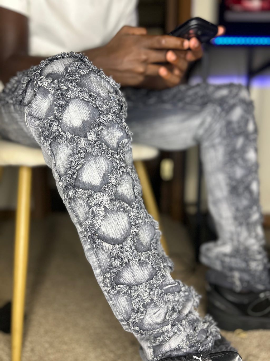 Flare jeans w/ triangle patchwork