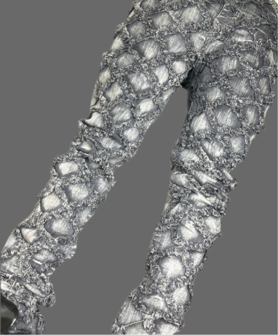 Flare jeans w/ triangle patchwork